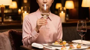 30代のパパ活 レストランで食事を楽しむ女性